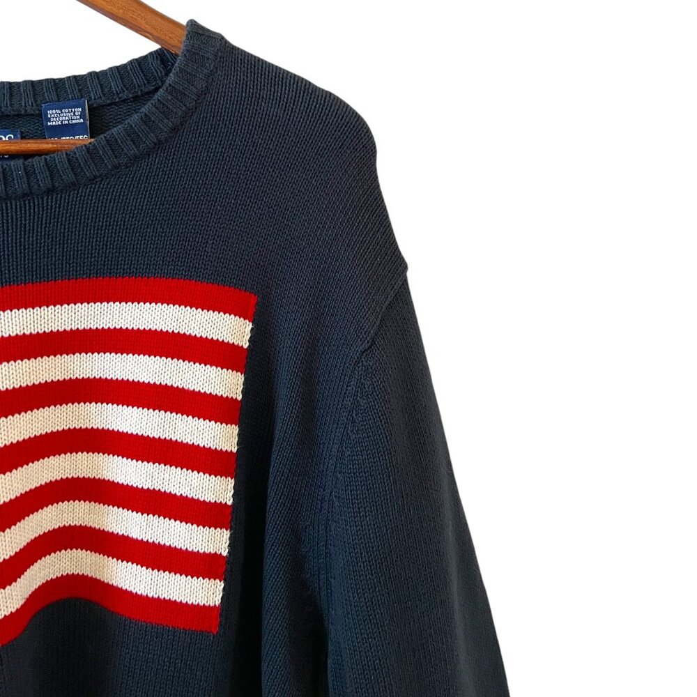 Chaps Navy Crewneck Sweater with American Flag - Picture 4 of 11